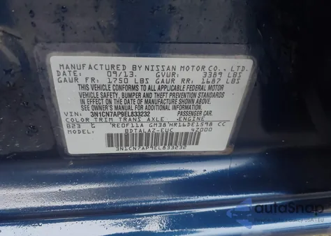 2014 Nissan Versa 1.6 S+ from USA, damaged, VIN 3N1CN7AP9EL833232